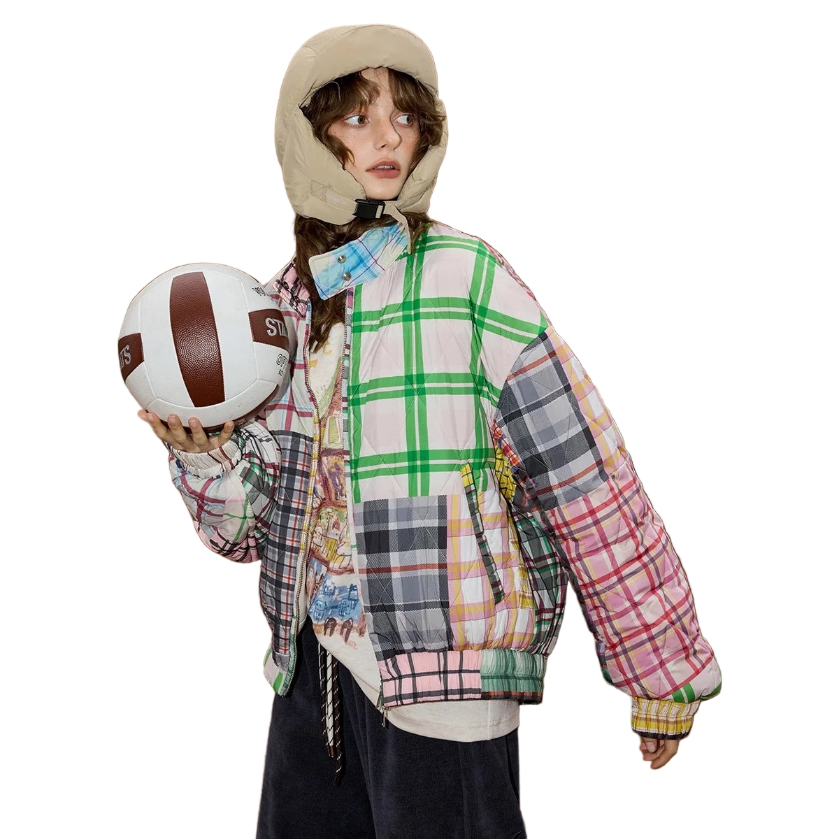 Color Block Plaid Women’s Patchwork Winter Jacket