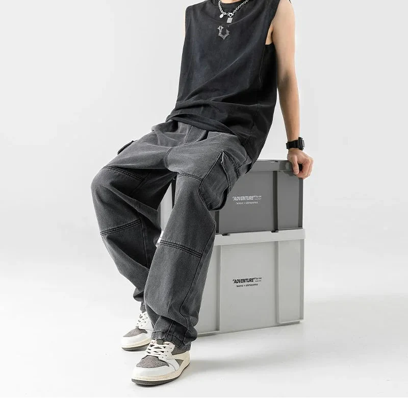 Durable Distressed Workwear Cargo Jeans