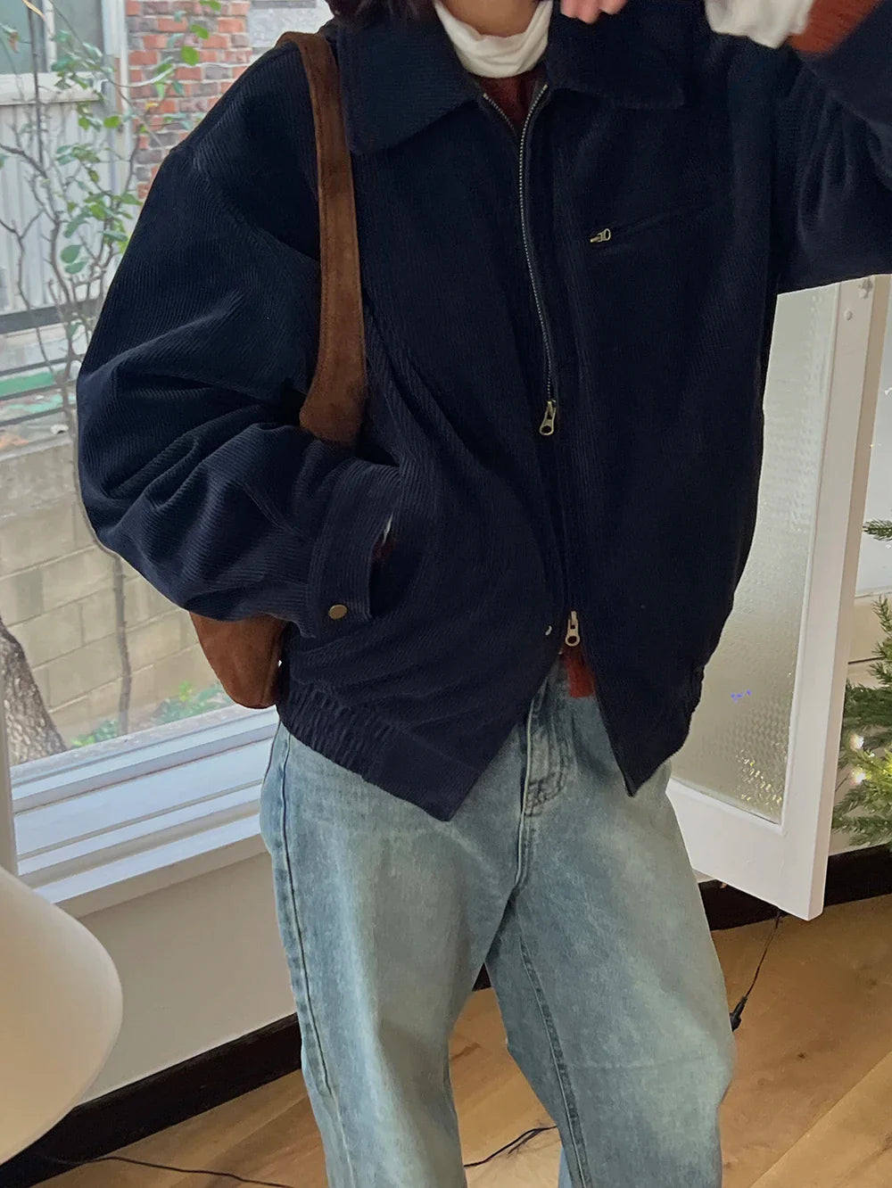 Cordjacke im Vintage-Stil mit Reißverschluss