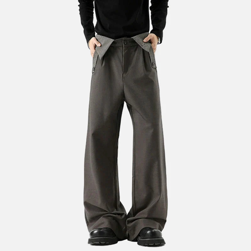 Cozy Contrast Color Pleated Straight Leg Suit Pants