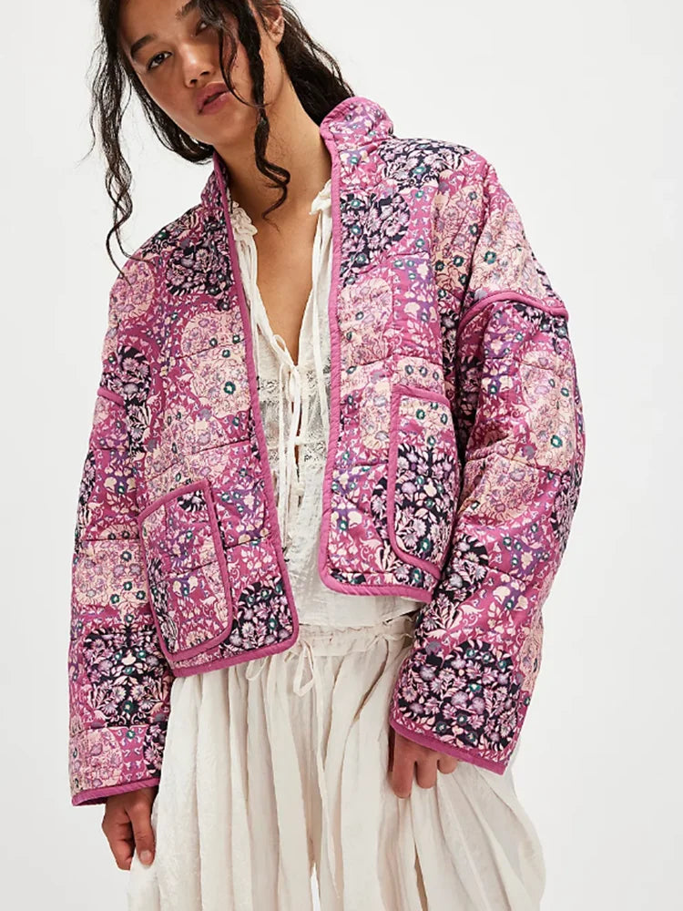 Purple Floral Boho Chic Padded Jacket