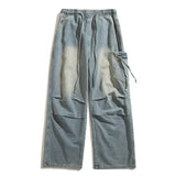 Streetwear Vintage Falten-Cargo-Jeans mit weitem Bein