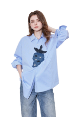 Chemise à manches longues pour femme à imprimé fraise rayé 