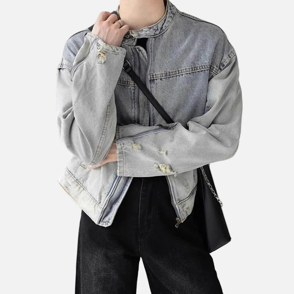 Streetwear Solid Color Long Sleeved Denim Jacket