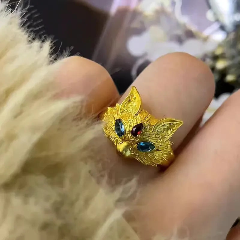 Pure Gold Fox Ring Adjustable Ring