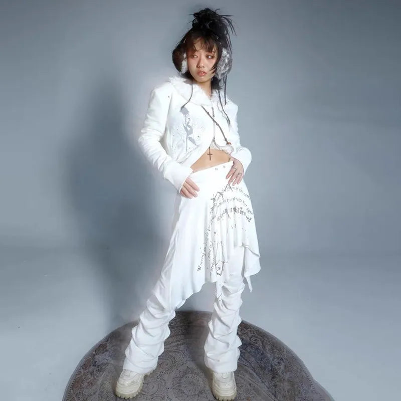 Grunge Y2K Graffiti Print Irregular Women's Skirt