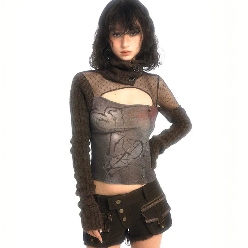 T-shirt tricoté patchwork irrégulier grunge vintage