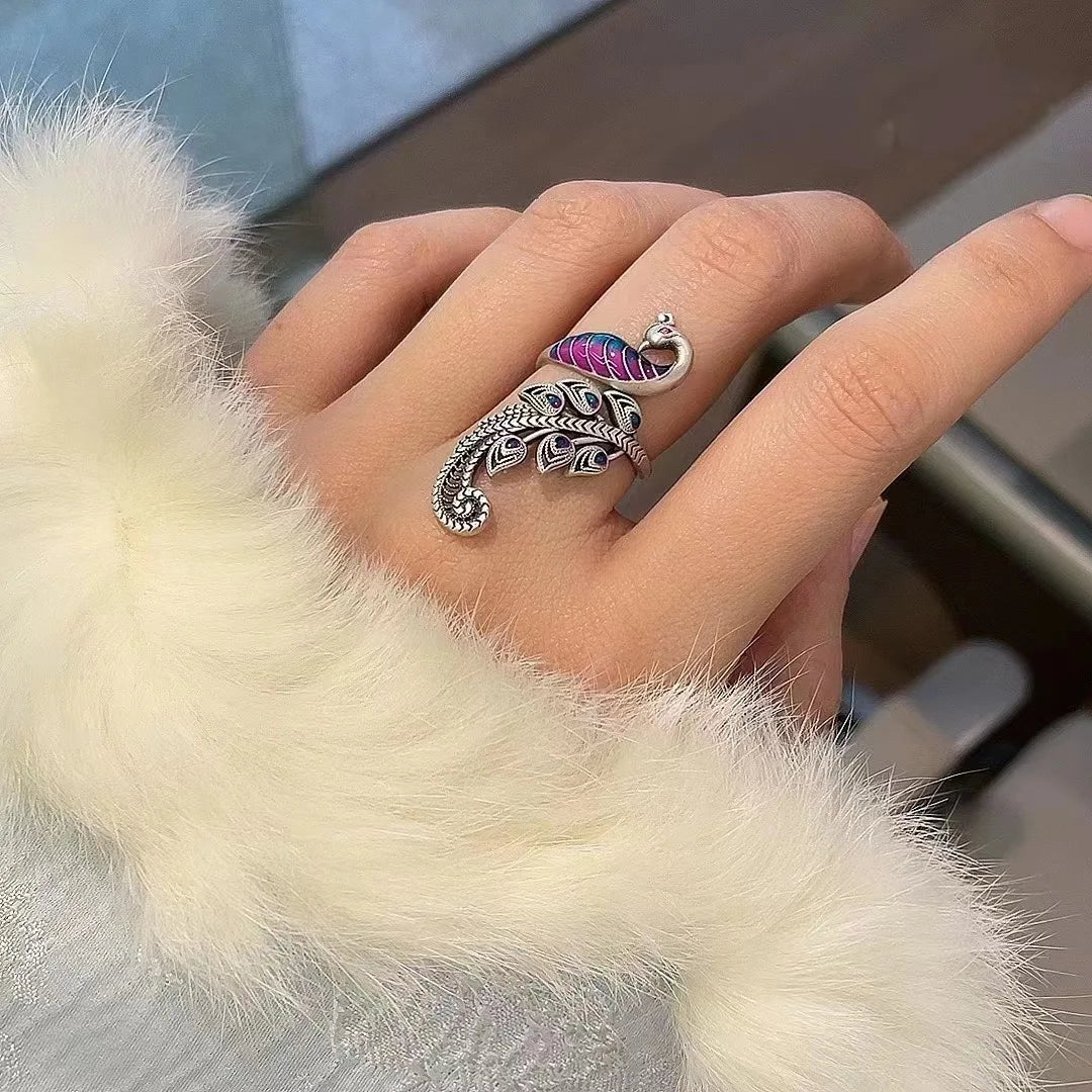 Vintage-Ring aus Sterlingsilber mit Pfauenfedermotiv für Damen