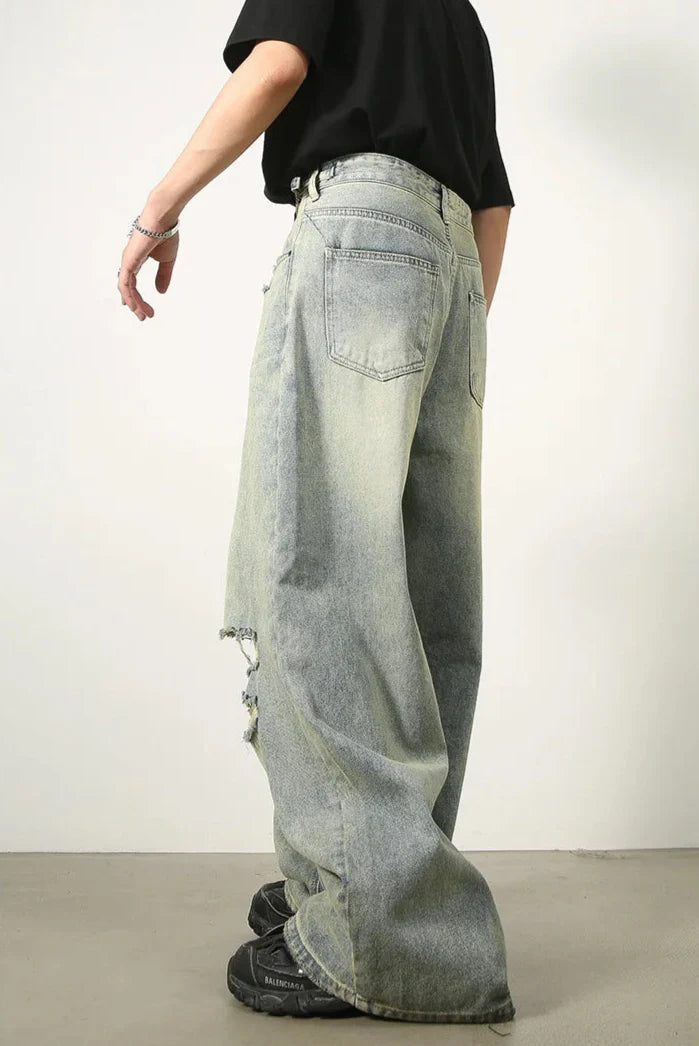 하이엔드 블루 루즈 찢어진 청바지