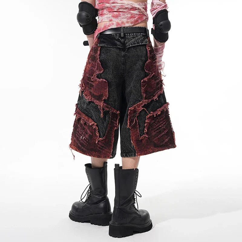 Vintage Patchwork Distressed Denim Jorts