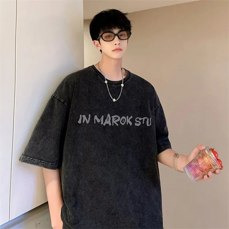 Kurzarm-T-Shirt im Used-Look im Vintage-Streetwear-Stil