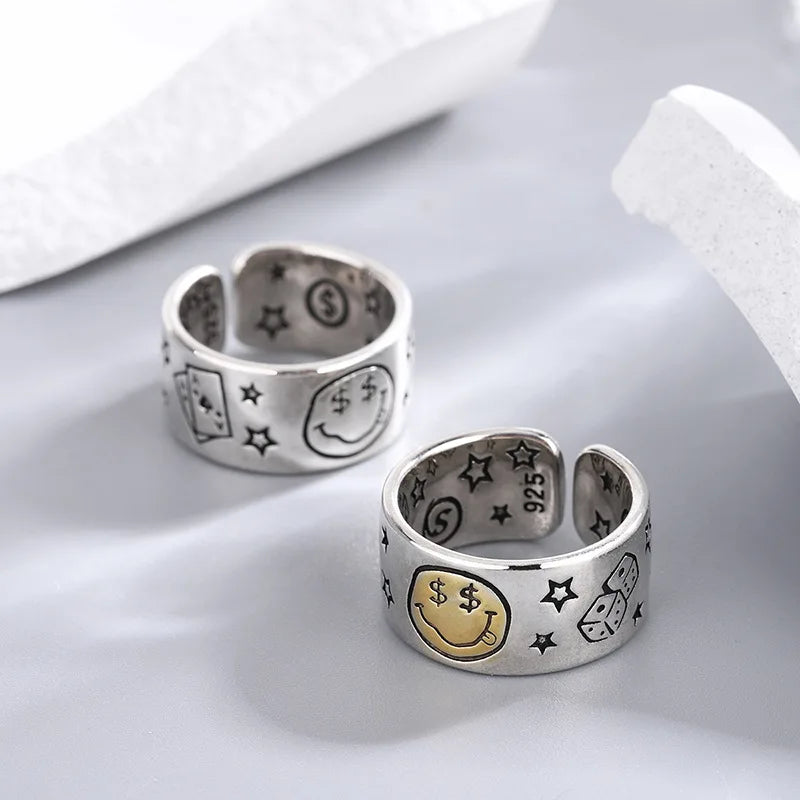 Retro Smile Face Poker Dice Ring