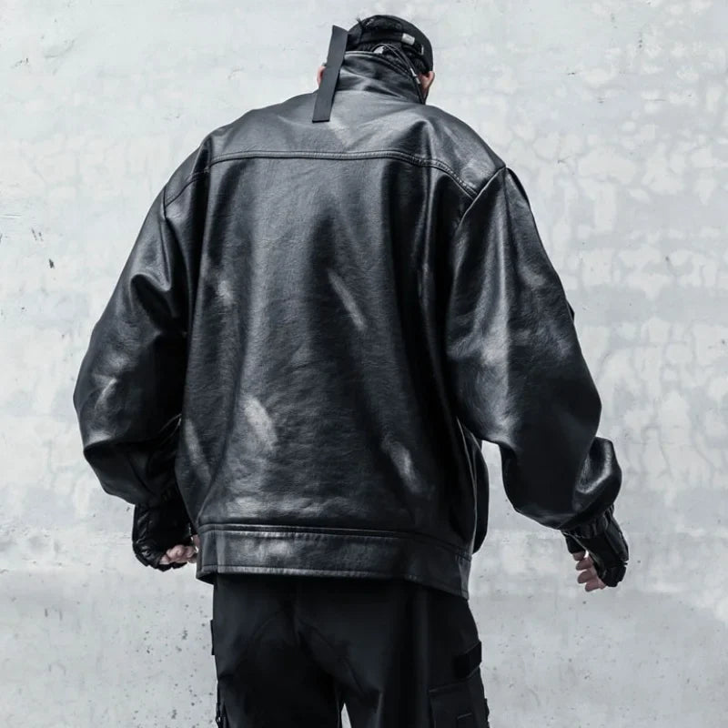 Patchwork Tactical Function PU Leather Jacket