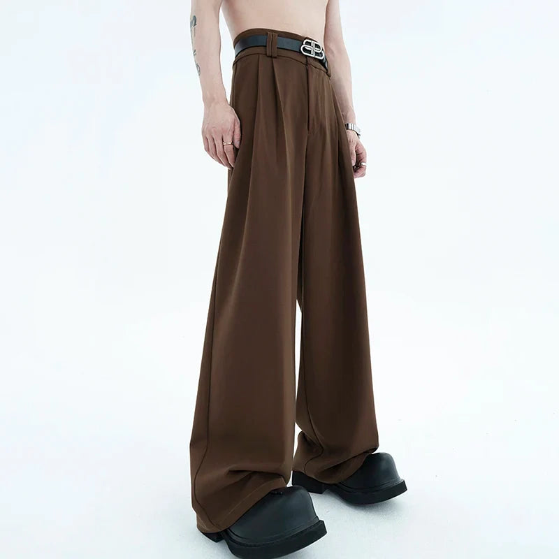 Elegant American Style Pleated Straight Suit Pants