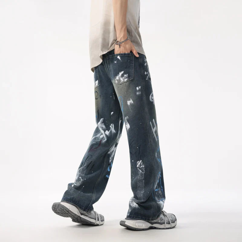 European Summer Tide Graffiti Loose Jeans