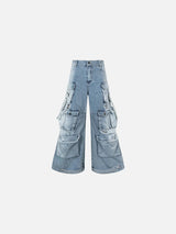 Leopard Print Low Rise Distressed Cargo Denim Jeans