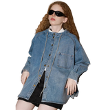 Oversized Damen-Jeansjacke mit Kapuze im Used-Look