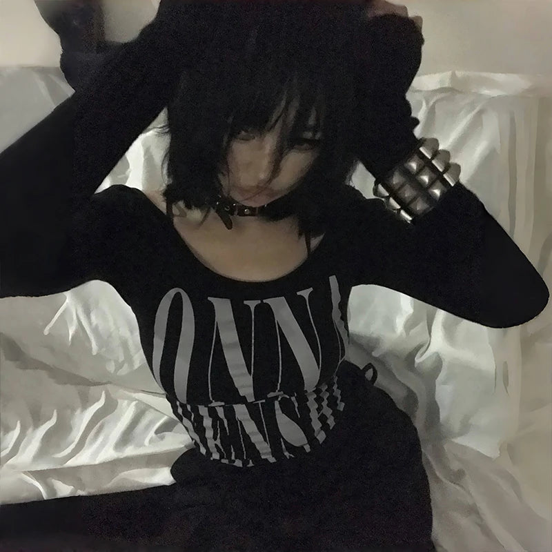 Grunge Y2K Letter Print Crop Women's Top