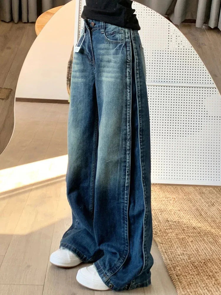 스트릿 데님 하이웨스트 루즈 와이드진