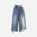 Y2K Patchwork Tie Distressed Denim Jorts