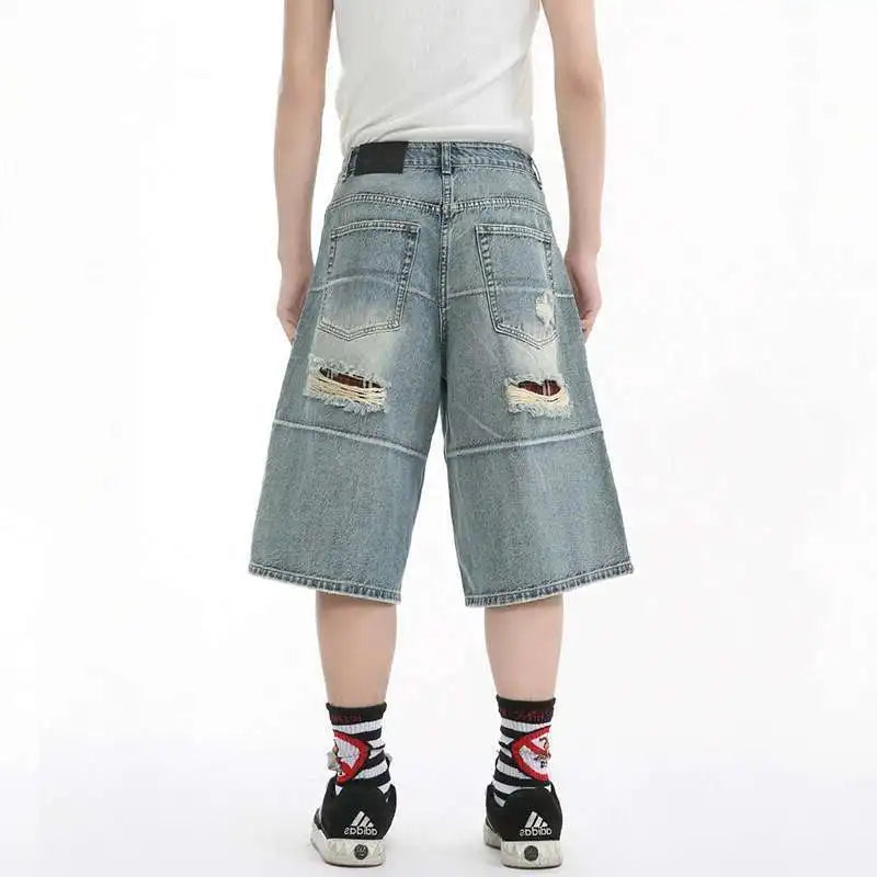 Summer Washed Broken Hole Denim Jorts