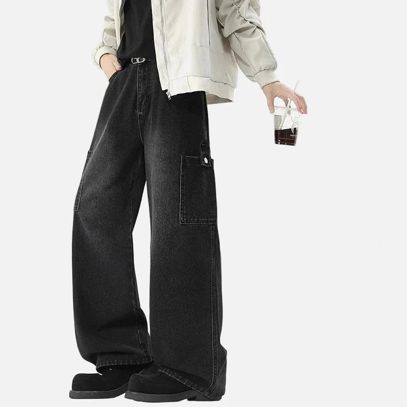 High-Quality Retro Wide Leg Denim Cargo Jeans