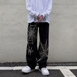 Vintage Spider Streetwear Schwarze Weite Hose
