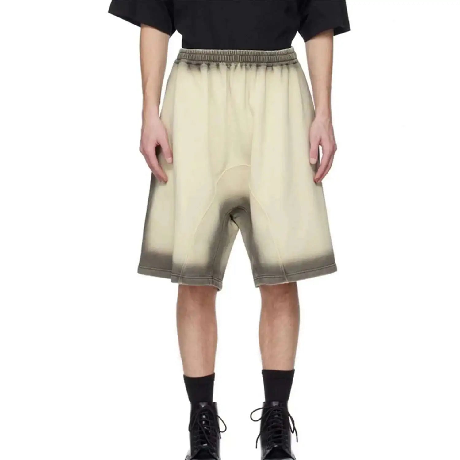 Yellow Black Smoky Gradient Colorblock Shorts