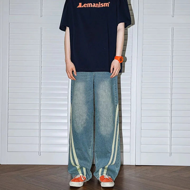 Premium Autumn Striped Korean Loose Jeans