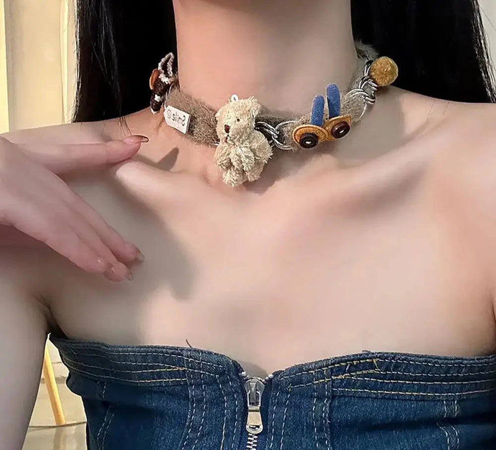 Sweet Cartoon Bear Bow Choker Necklace