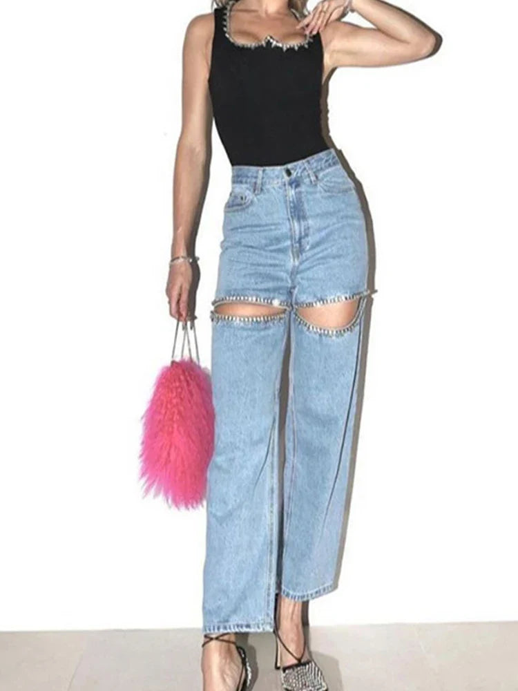 Verzierte Baddie Cut-Out Jeans