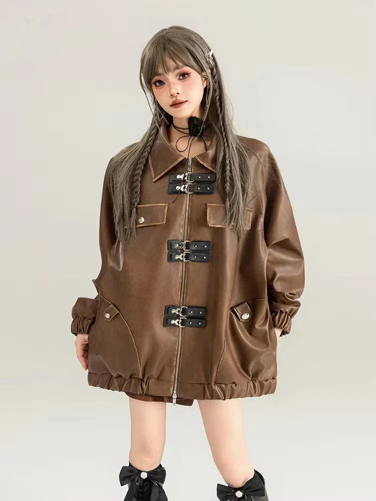 Classic Distressed Brown Faux Leather Jacket