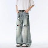 Jeans streetwear bleus baggy déchirés à jambes larges