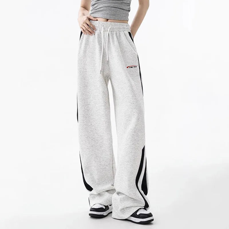 Streetwear High Waist Grey Stripe Sweatpants
