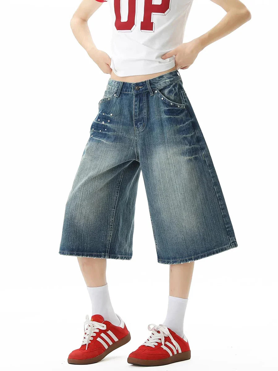 Flexible Hip Hop Vintage Distressed Denim Jorts