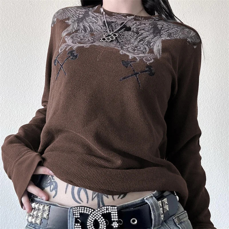 Y2K Ethereal Skull Embrace T-Shirt