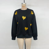 Women Cozy Heart Print Loose Sweatshirt