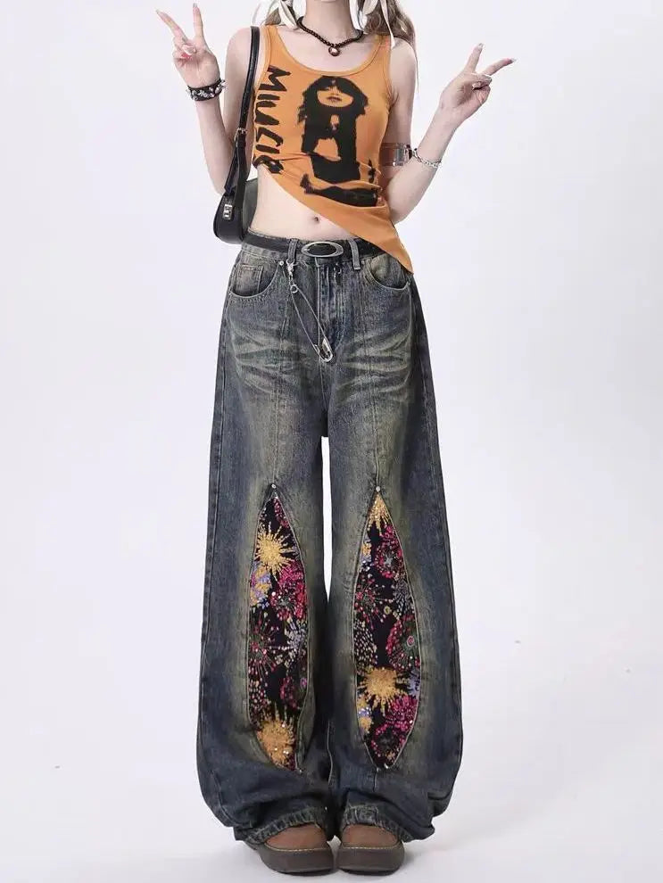 American High Street Firework Beads Jeans
