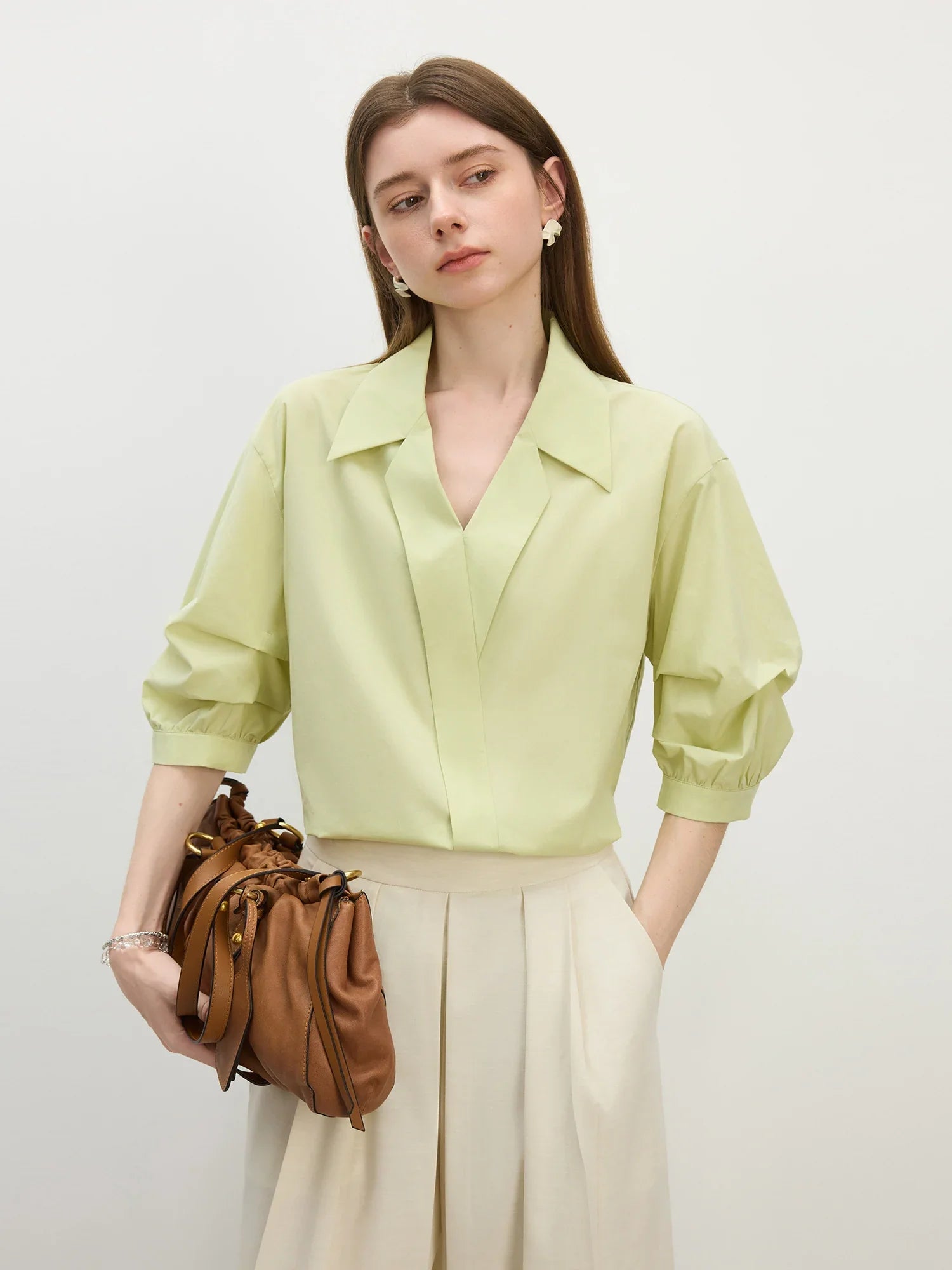 Chemisier élégant à col en V de style français pour femme