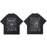 Müheloses Streetwear-T-Shirt mit verwaschenem schwarzen Augen-Graffiti