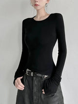 Y2K Sleek Long-Sleeve Fitted T-shirt