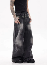 Vintage-Cool-Streetwear-Jeans mit hohem Bund, schwarz
