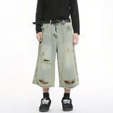 Distressed Straight Fit Cropped Denim Jorts