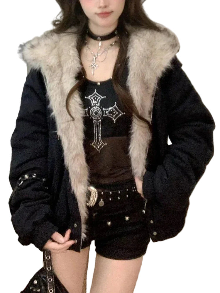 Y2K Fur Collar Padded Winter Coat
