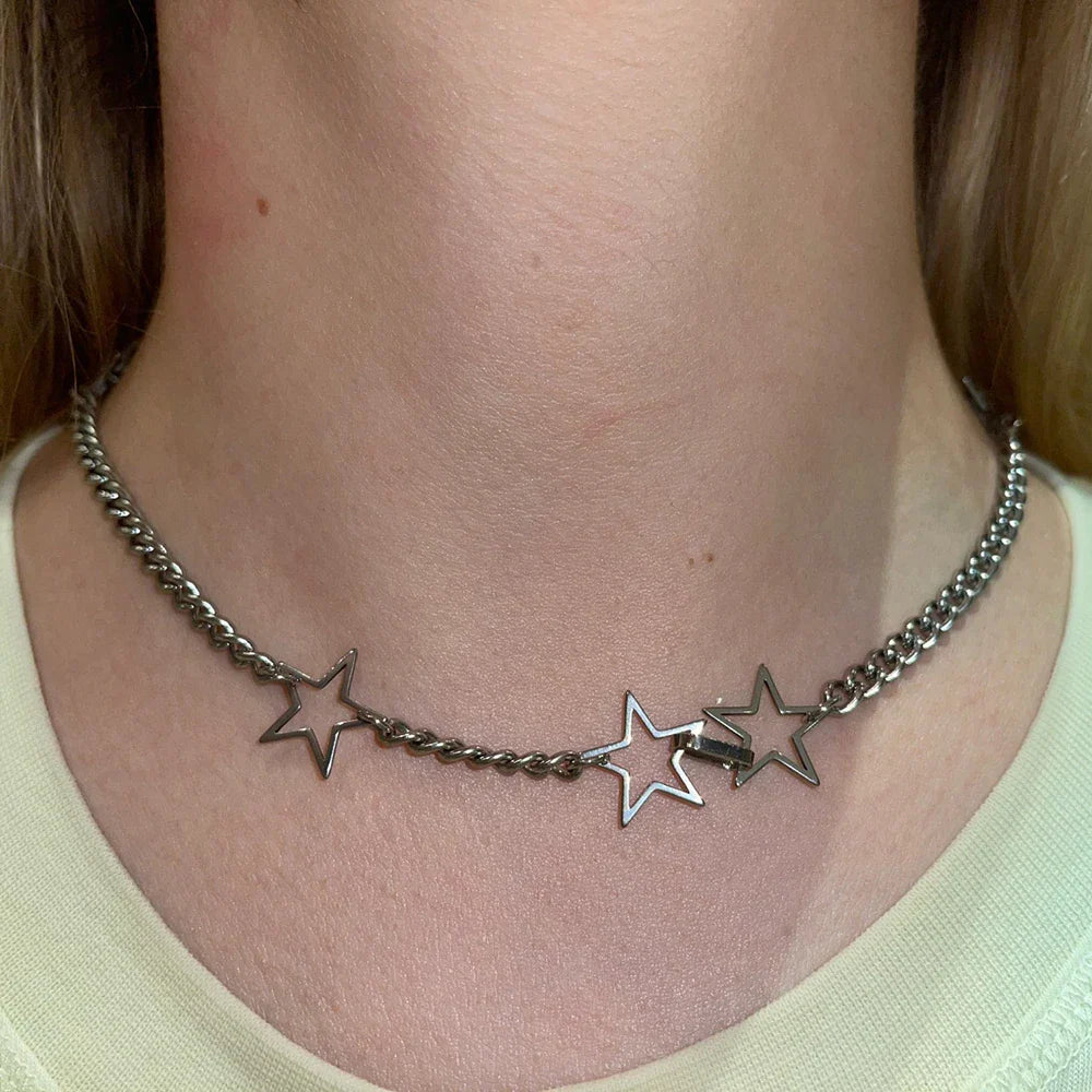 Gothic Celestial Star Hollow Choker Necklace