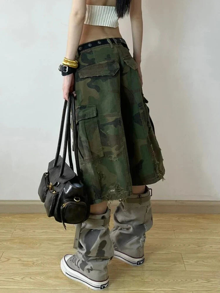 Vintage Camouflage High Waist Denim Jorts