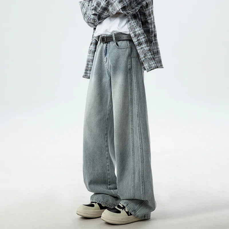 빈티지 워싱 블루 배기 힙 청바지