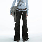Vintage japanisches schwarzes Baggy-Outfit mit weitem Bein