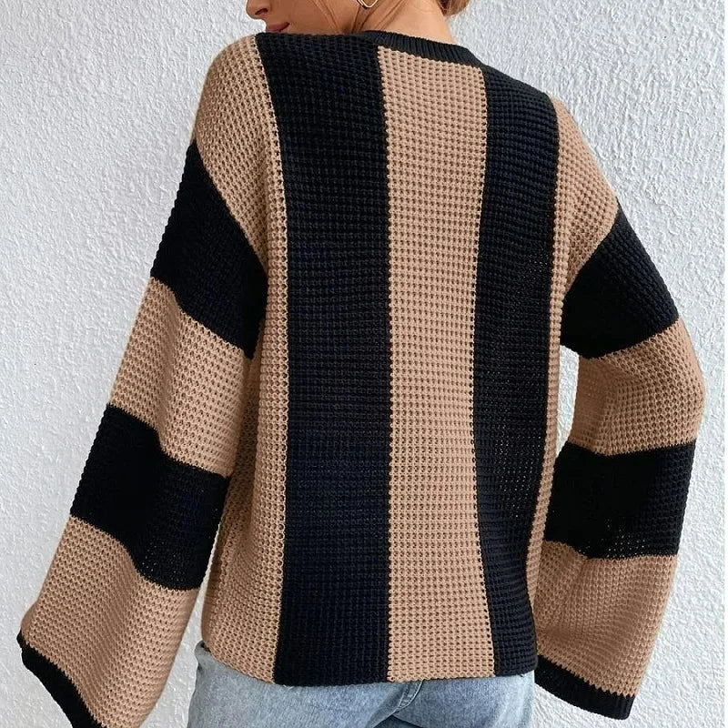 Women Casual Comfort Striped Knit Loose Sweater