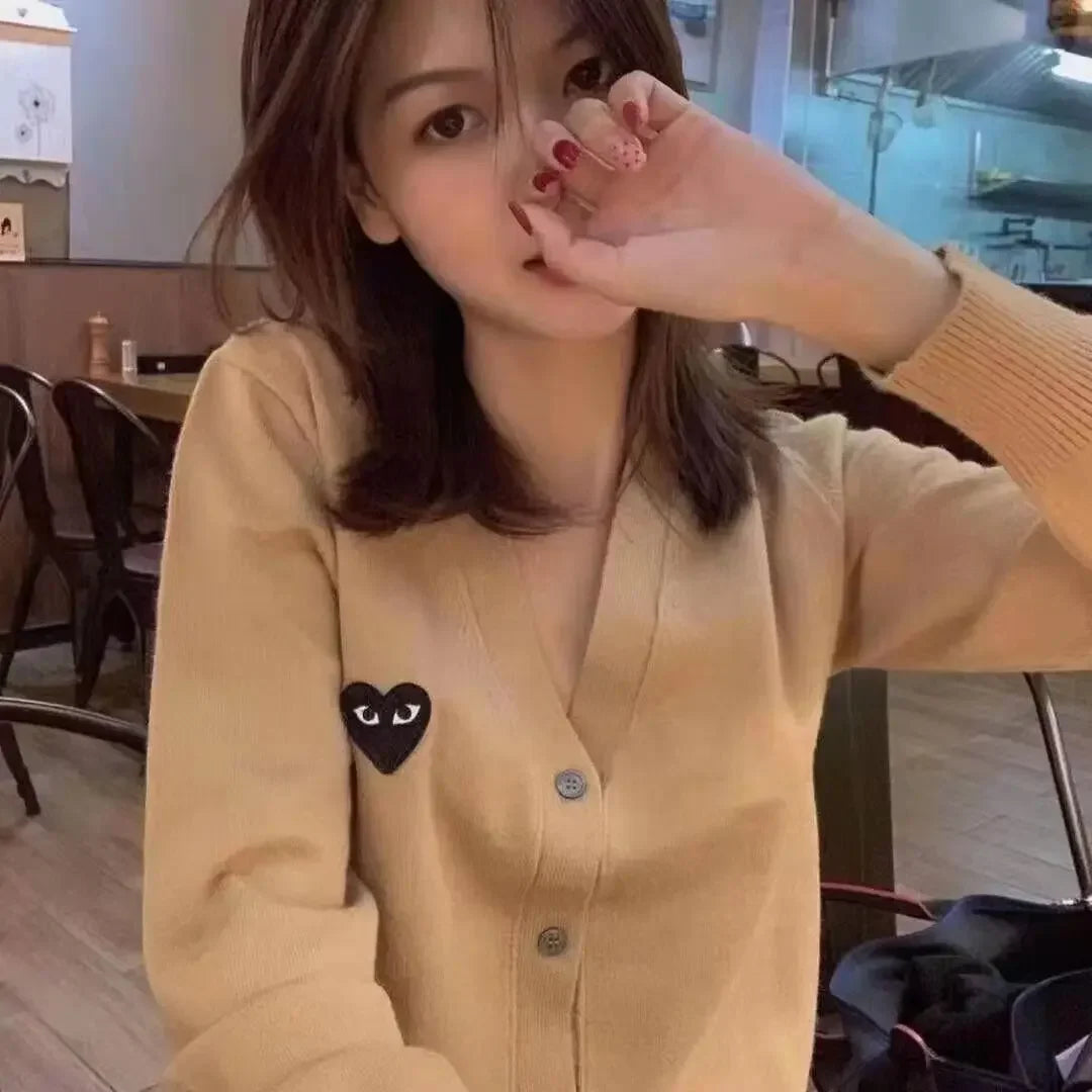 Y2K Heart Patch Button-Up Sweater